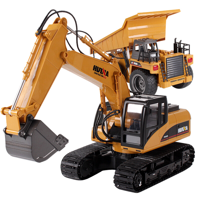 汇纳遥控模型挖掘机合金版大号男孩充电动儿童挖土机工程车玩具合金版