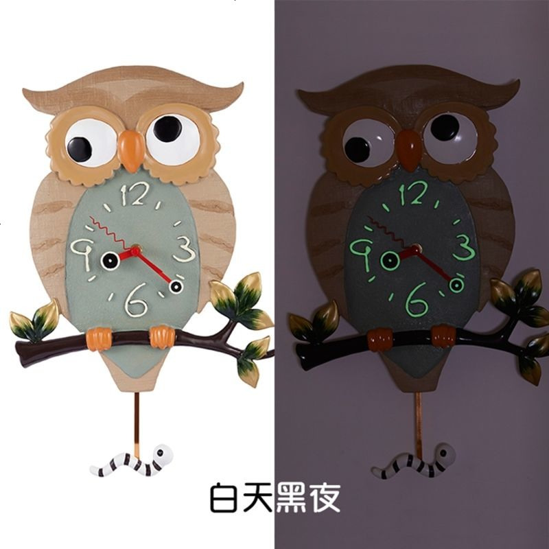 升级静音个性款挂钟时尚家居创意钟表猫头鹰摇摆夜光家居石英钟