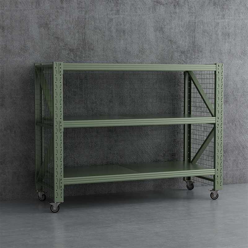 臻远 ZYJJ-HJ-080 可移动货架库房置物架带轮重型货架三层后背带网2000*800*1600mm/500kg