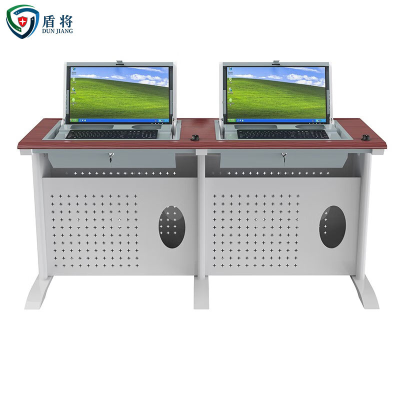 盾将翻转电脑桌多媒体办公桌22寸隐藏式培训桌学习桌樱桃色FZ46 双人