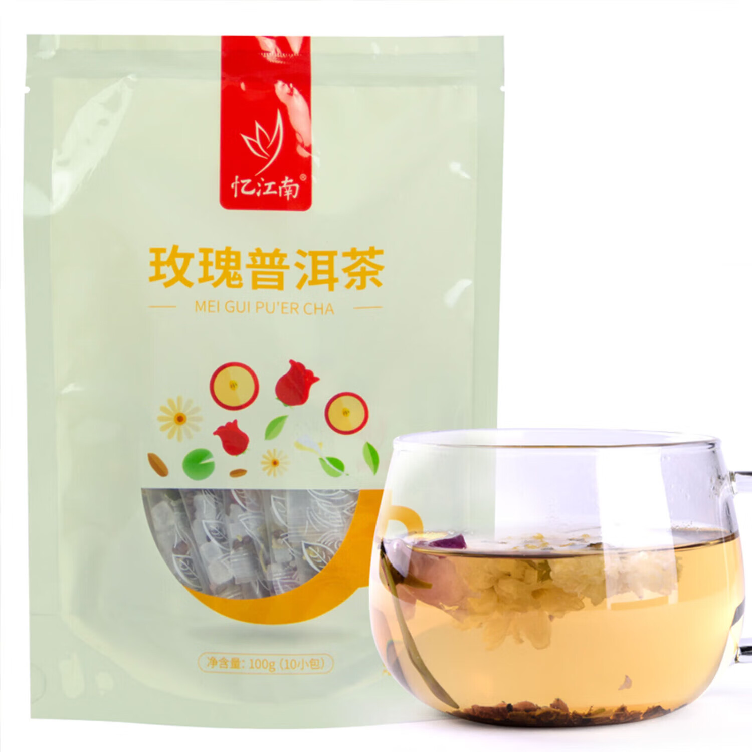 忆江南 养生茶 玫瑰普洱茶100克 泡水喝的花草茶100克*一袋
