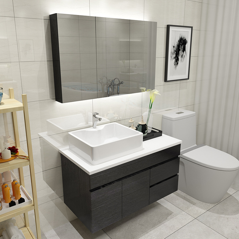 智能轻奢实木浴室柜洗手盆组合现代简约洗脸台卫生间洗漱池挂墙式视频