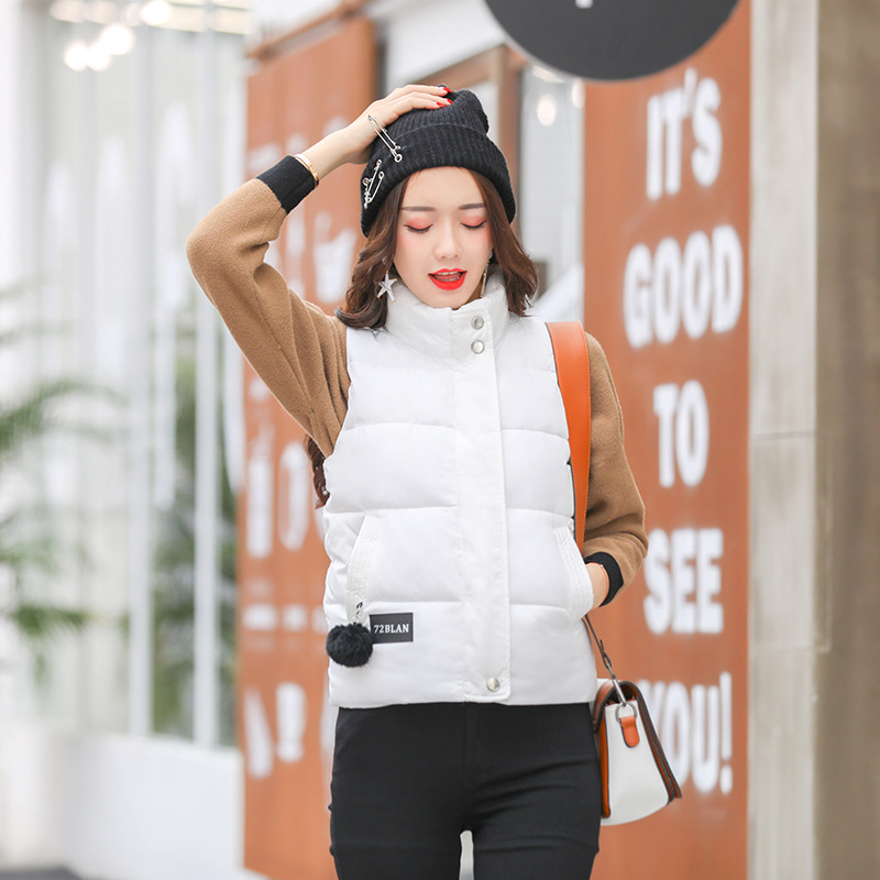 棉马甲女毛球短款韩版秋冬羽绒棉服坎肩背心面包服外套女马甲 白色 XXL