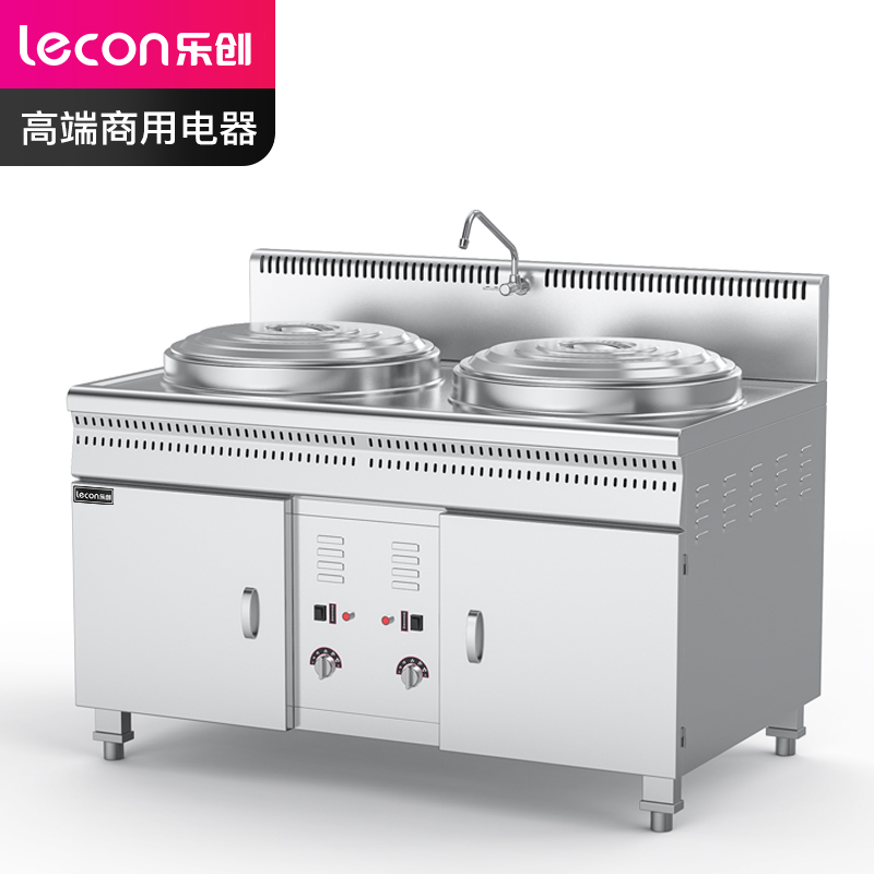 乐创lecon商用煮面炉不锈钢双头燃气方形汤粉炉lcjskz45参数