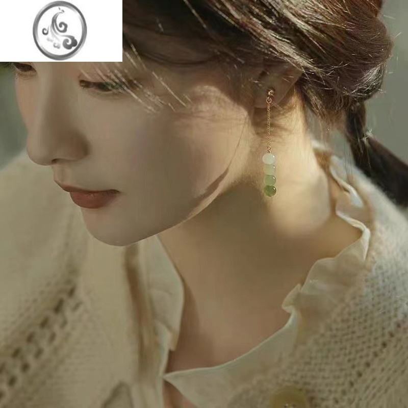 JiMi复古渐变和田耳钉耳环女汉服古风新中式旗袍饰品无耳洞蚊香盘耳夹
