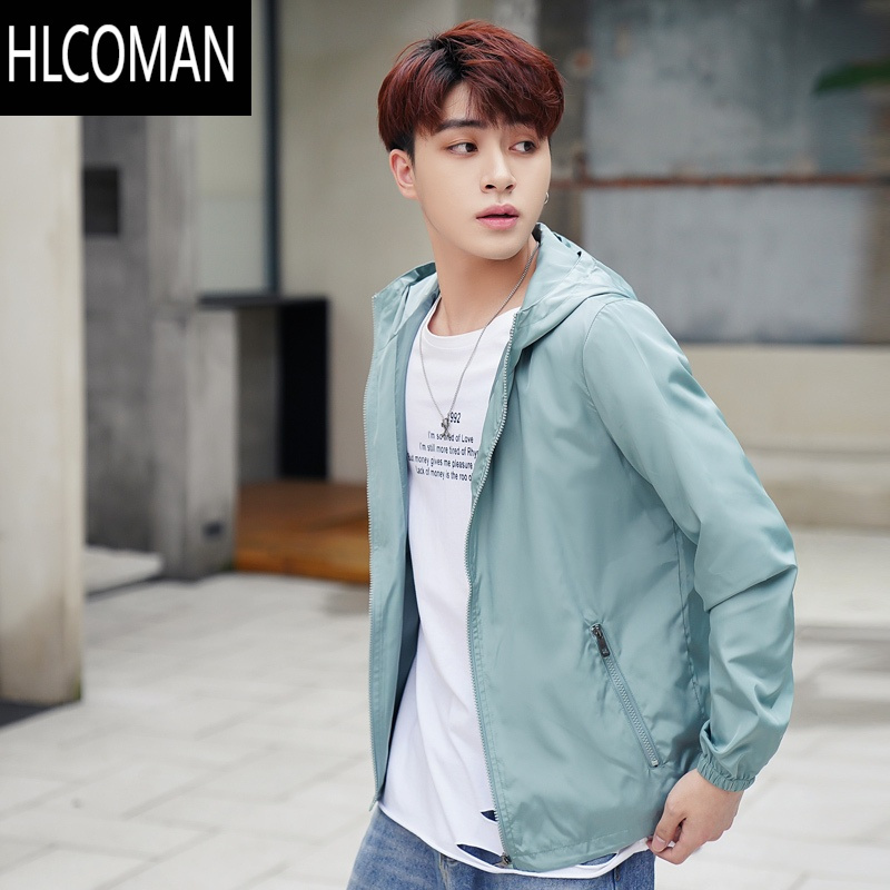 HLCOMAN潮牌户外风衣外套男士秋季防风夹克黑色青少年上衣休闲防水