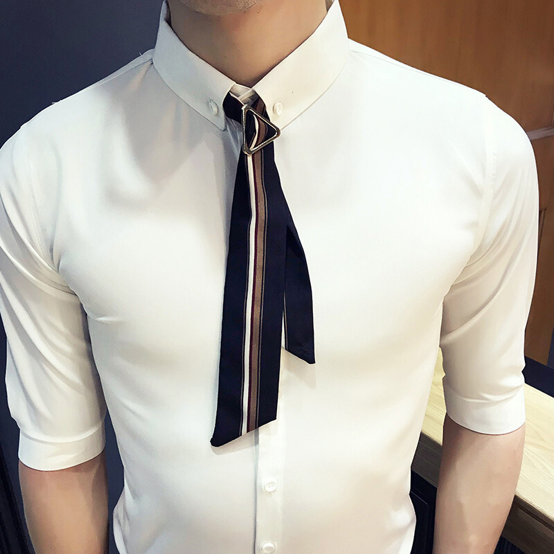夏季韩版潮流衬衫半袖衬衣男称衫理师上衣服美师服装个性衬褂
