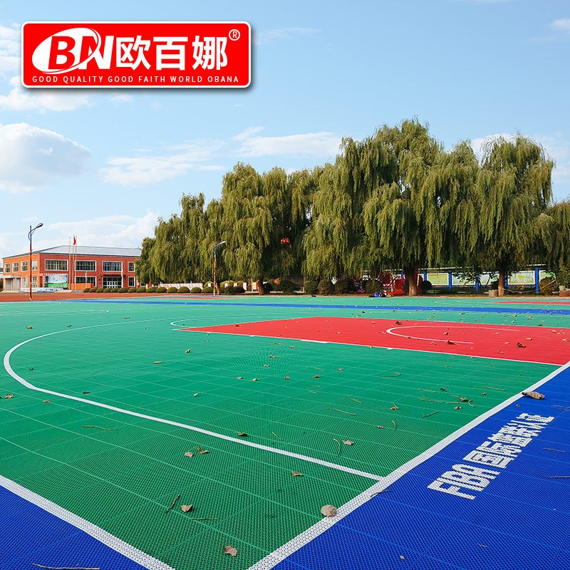 欧百娜悬浮地板篮球场地垫室外幼儿园学校操场小区拼装塑胶运动地板高清大图
