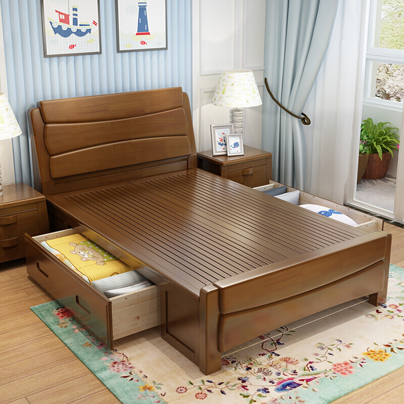 实木单人床121351米小户型高箱储物床现代简约15m视频