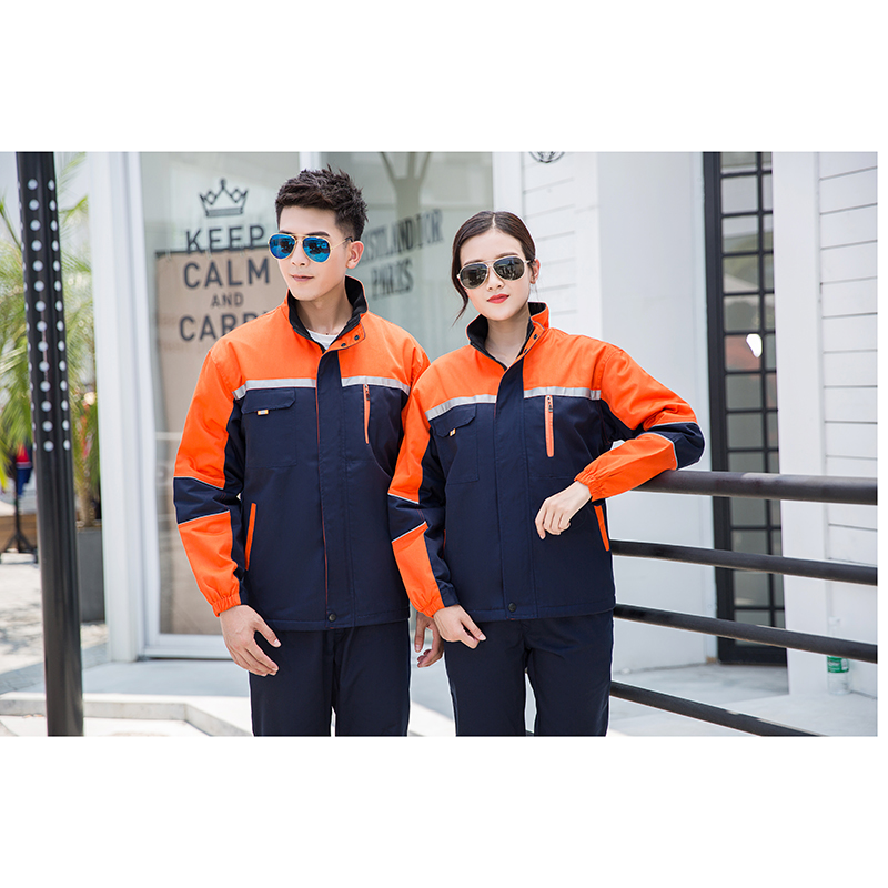 聚酯纤维+前后反光条棉服中长上衣+可拆卸+四色可选高清大图