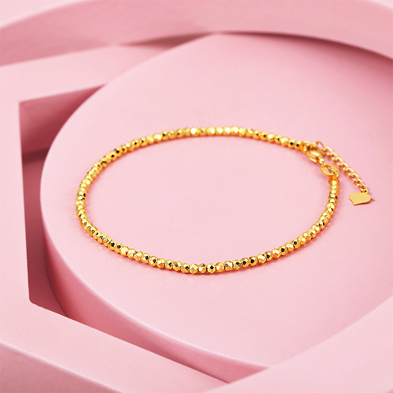 新金珠宝5g闪耀金蹦迪珠手链女碎碎平安足金纤细手链可调节1042