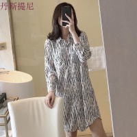2018秋季睡衣女新款韩版开衫中袖睡裙夏衬衫领中长款家居服