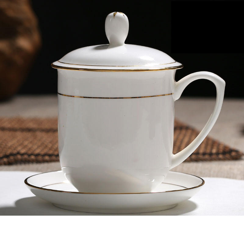 家用茶杯陶瓷带盖手绘描金骨瓷水杯办公室金色杯子茶杯瓷杯家用喝水