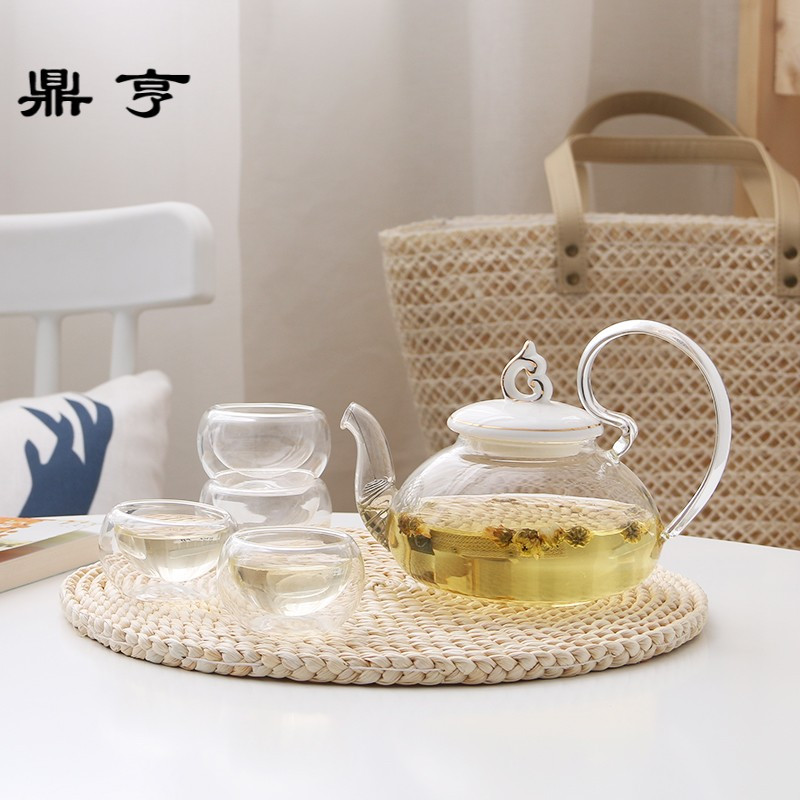 鼎亨北欧简约陶瓷玻璃花茶壶水果茶壶套装下午茶茶杯水果花果茶壶