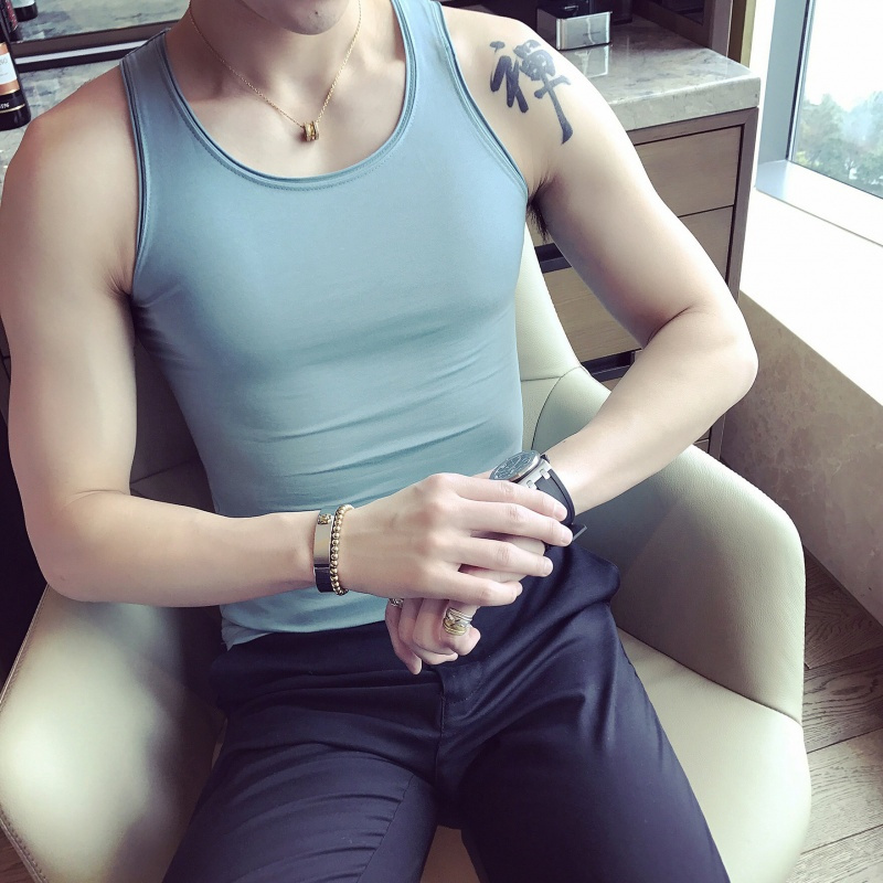 夜店男歌手个性紧身汗背心无袖t恤 演出服装夜场酒吧嘻哈舞台潮夏