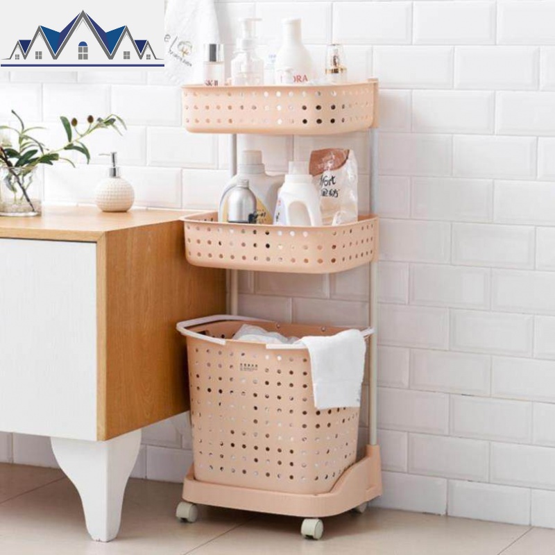 篮框大容量加大洗衣娄储物脏衣篮承重卫生间透气收纳筐脏衣服滑轮 三维工匠收纳篮 三层-粉色升级款