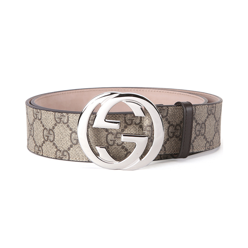 GUCCI/古驰 中性皮质双G压纹板扣皮带腰带411924KGDHN 9643 米色乌木色100