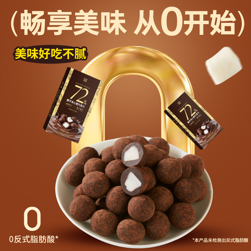 [2盒] 椰子脆块夹心50g/盒 黑巧克力可可脂坚果仁黑巧克力圣诞节礼物送女友零食黑巧克力糖果小零食高清大图