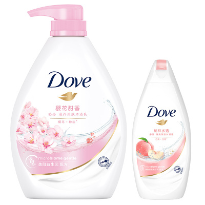 多芬(Dove)滋养美肤沐浴乳樱花甜香1kg+桃悦水透沐浴露300g[联合利华]