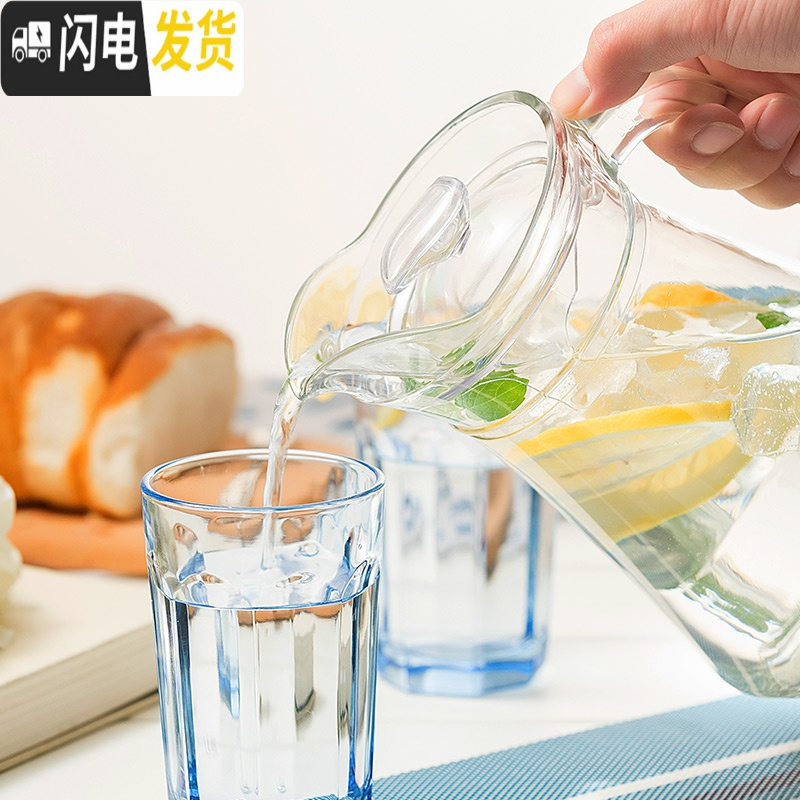 三维工匠无铅玻璃冷水壶创意家用客厅大容量耐热凉水壶杯子套装饮料果汁壶 0.58竖条壶高清大图