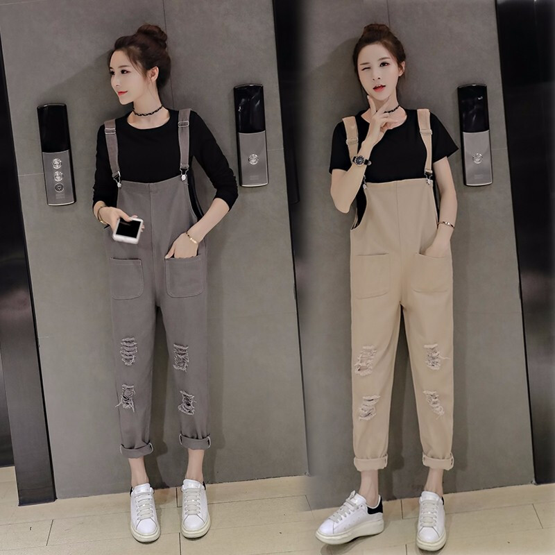 迪鲁奥(DILUAO)孕妇背带裤套装春夏时尚款宽松孕妇裤子外穿春秋装潮妈