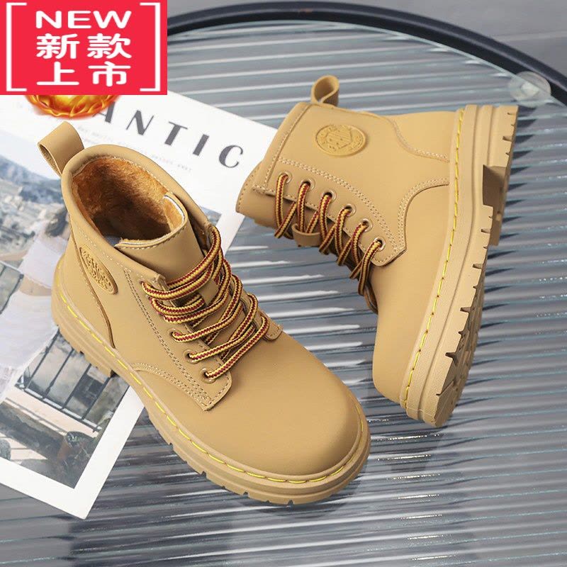 可莉允儿童马丁靴皮靴女款冬季加绒公主二棉鞋英伦风长筒靴洋气女童靴子图片