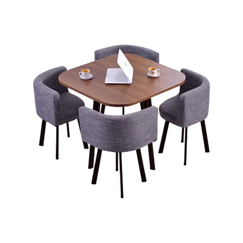 中豫鑫泽ZYXZ4100953 简约接待桌椅洽谈桌椅 一桌四椅 胡桃方桌灰色布椅