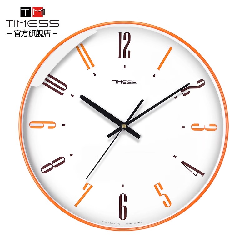 TIMESS钟表石英钟家用客厅现代简约挂墙免打孔挂钟轻奢新中式时钟 橙边白面【简约款】 12英寸（直径30.5cm）