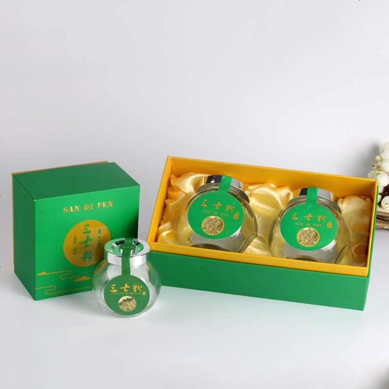 新款祥云三七粉包装盒礼品盒包装 礼盒玻璃瓶单罐 100克纸盒定制