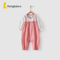 童泰(TONGTAI)2021年春秋款3-24月婴幼儿衣服女宝宝时尚闭裆蛤衣假两件连体衣爬服