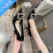 SUNTEK大码41一43黑色金属方扣气质绒面单鞋女尖头细跟高跟鞋小码313233