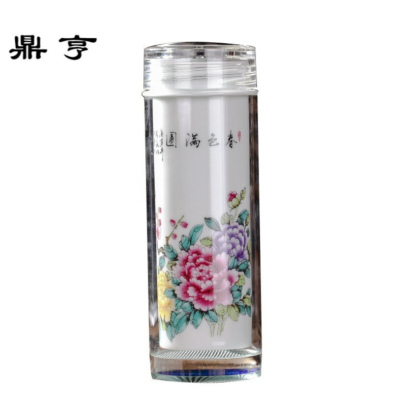 鼎亨景德镇陶瓷男女保温杯双层带盖玻璃茶杯商务办公礼品杯子可定