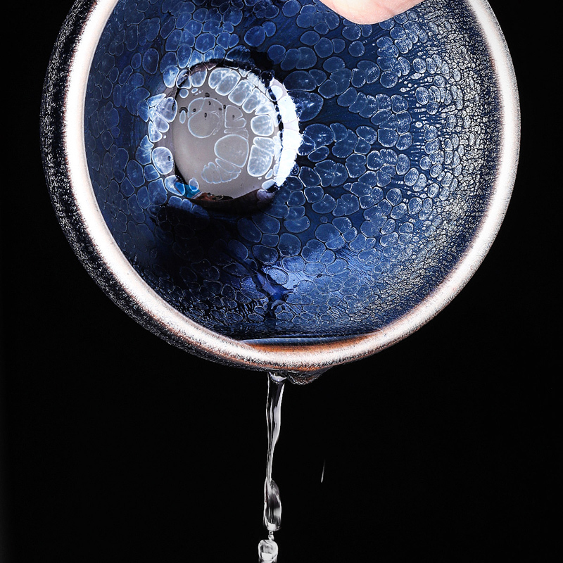 领艺曹永旺蓝油滴窑变茶杯主人杯功夫茶具办公家用送礼建窑建盏