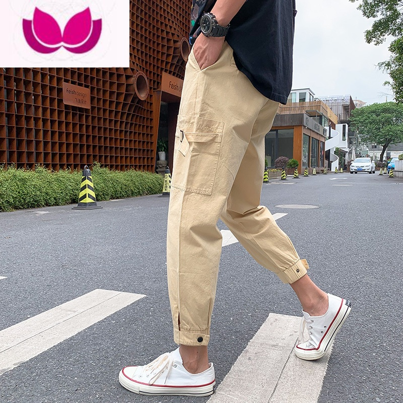 七斓工装裤男ins超火港风日系潮牌宽松裤子韩版潮流休闲百搭9分束脚裤