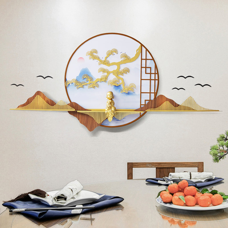 新中式山水禅意背景墙面装饰品挂件创意客厅餐厅沙发墙上铁艺壁饰 三维工匠 8013A静若160cm-70cm高清大图