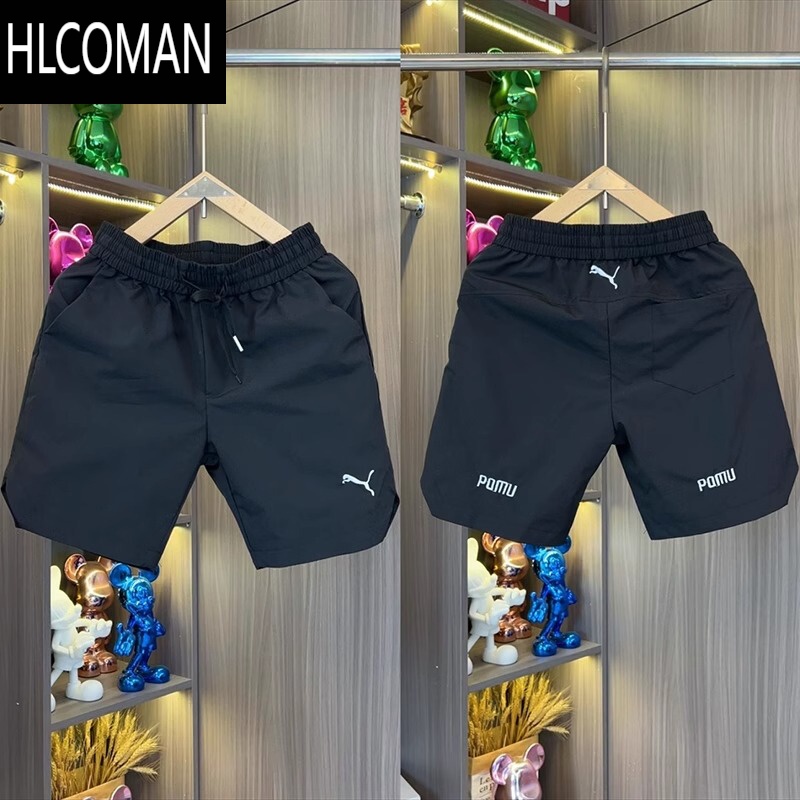 HLCOMAN男短裤夏季薄款网眼休闲裤冰丝速干裤直筒五分裤潮流透气沙滩裤衩 K252-黑色高品质 3XL建议155-165