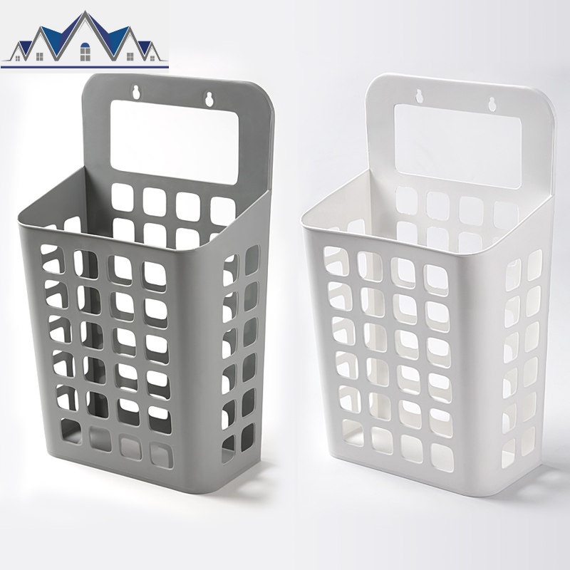 可挂式脏衣篮家用塑料卫生间衣服浴室衣物收纳筐桶衣篓防水洗衣筐 三维工匠收纳篮 白色+灰色+6个粘钩