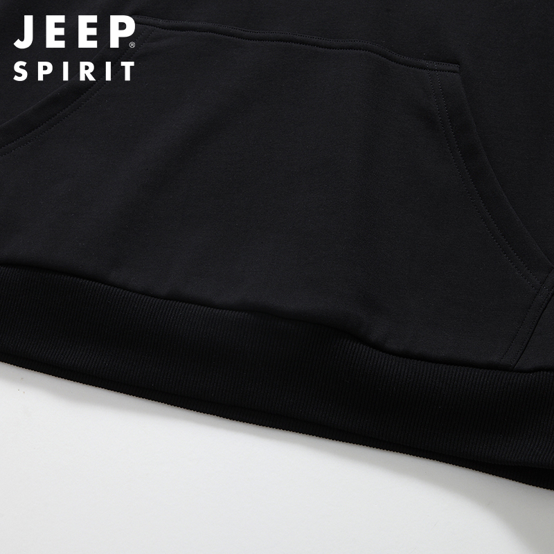 JEEP SPIRIT卫衣男秋季连帽运动男装纯色套头透气新款长袖上衣吉普潮款微弹打底衫