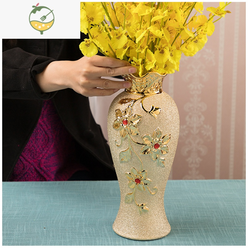 Yicheng陶瓷花瓶高筒现代家居大件摆件金色花朵客厅插花花艺花器向日葵34厘米金色网格荷口报价 参数 图片 视频 怎么样 问答 苏宁易购