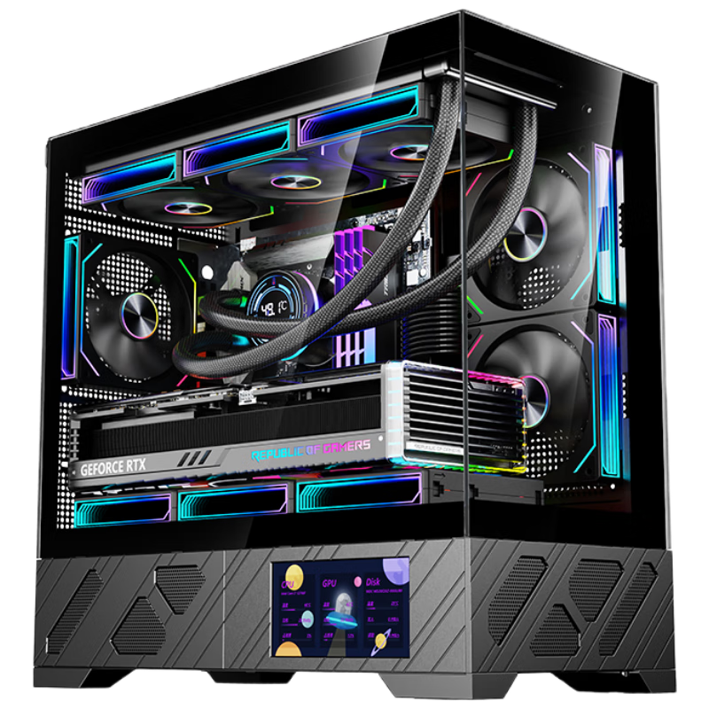 玩嘉千禧MATX副屏版 黑色 游戏电脑台式机箱 支持360水冷 M-ATX主板 5.5吋LCD屏270°海景房高清大图