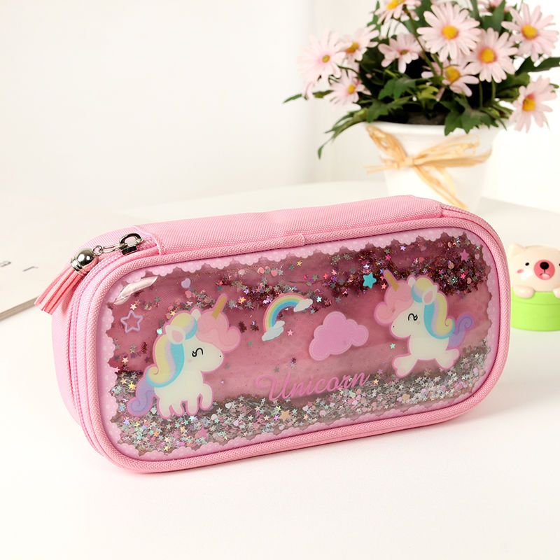 韩国少女心流沙笔袋女抖音网红独角兽马创意文具盒大容量中小学生