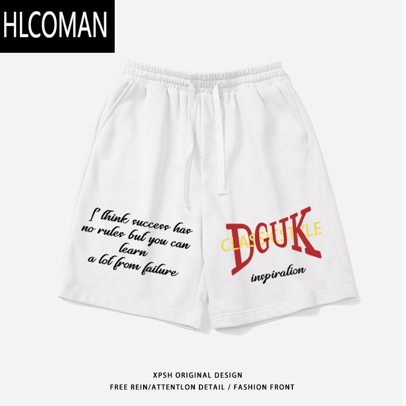 HLCOMAN美式高街休闲短裤男款夏季ins潮牌痞帅宽松百搭抽绳运动五分裤子