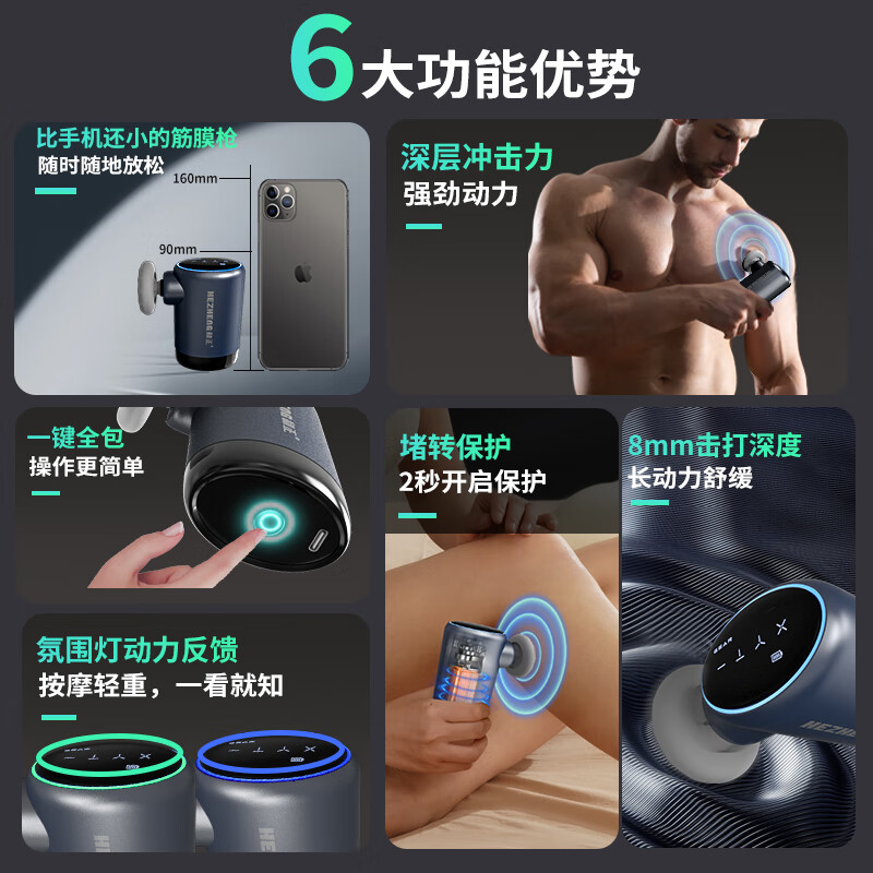 和正mini筋膜枪便携式口袋家用按摩器健身运动专业级肌肉放松器38女神节送女友送妈妈迷你筋膜枪 HZ-JMQ-9高清大图