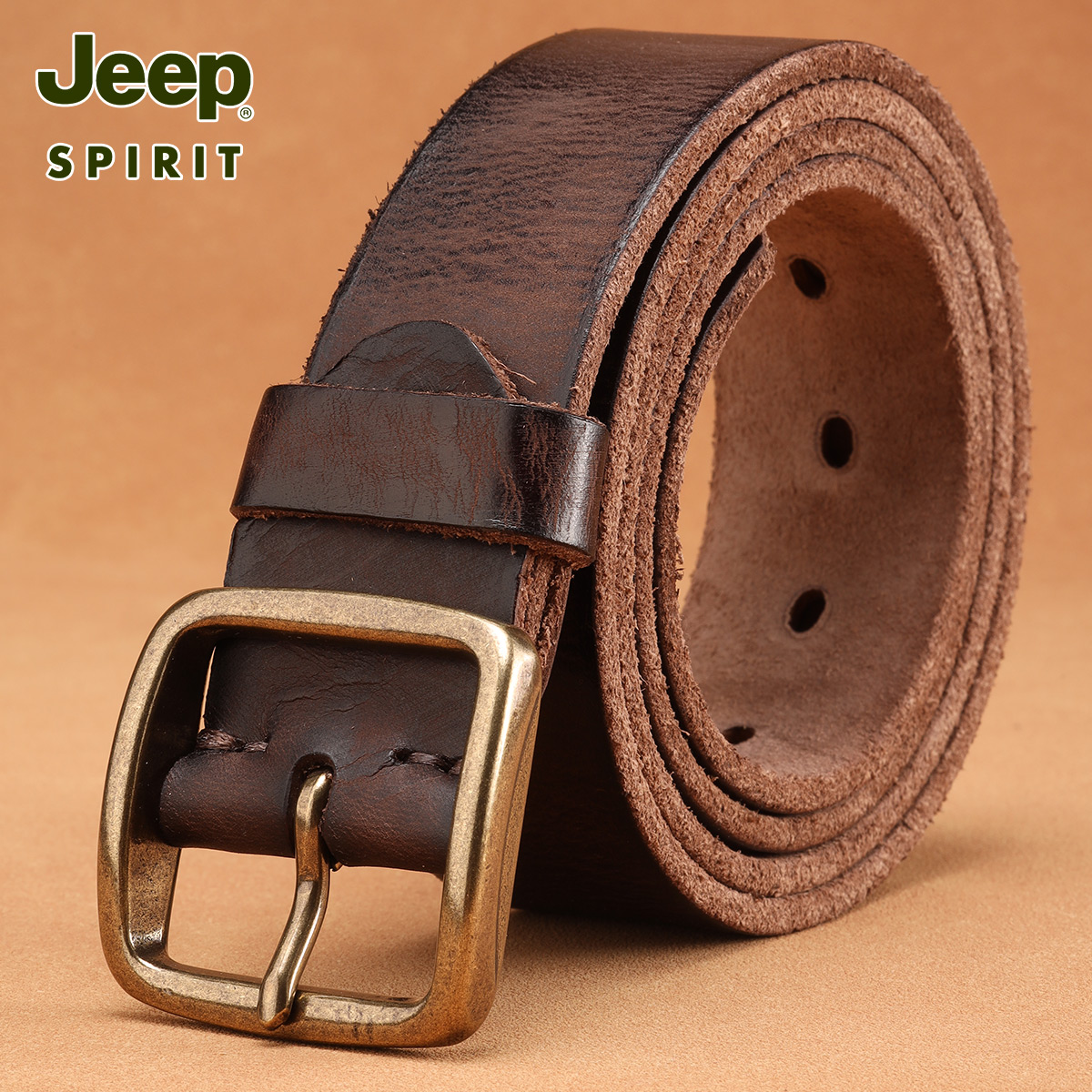 Jeep吉普皮带男真皮针扣复古青年裤腰带休闲头层牛皮皮复带皮高清大图