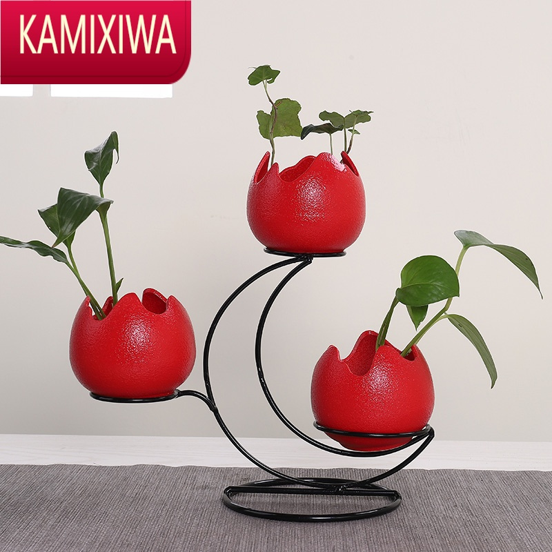 kamixiwa新中式陶瓷小花瓶玻璃创意水培植物客厅插花电视柜居装饰品