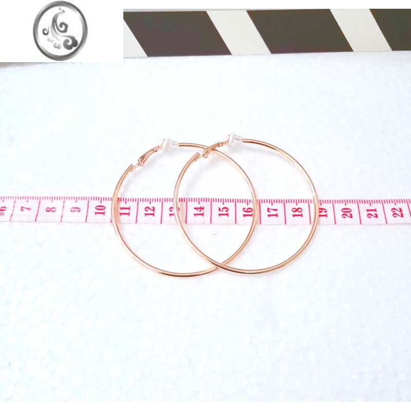 JiMi欧美极简个性超大圈圈耳环日韩夸张耳钉水希原子耳圈女耳夹保色 玫瑰金色70mm软垫耳夹一对无耳洞带