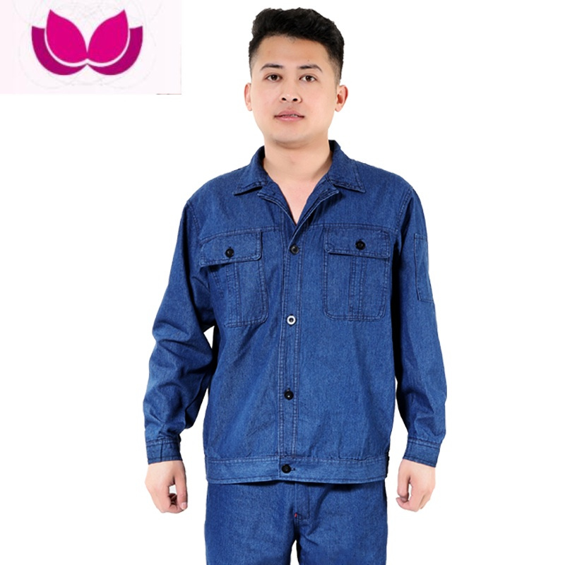 七斓夏季薄款牛仔工作服套装男多口袋宽松劳保服电焊工人工装厂服