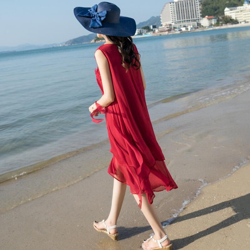 连衣裙女2017夏季新款中长款宽松显瘦无袖背心带百搭雪纺蓬蓬裙