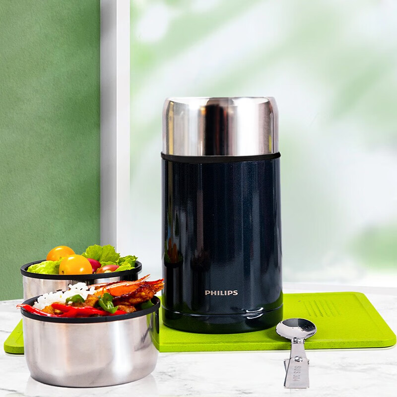 飞利浦(PHILIPS)飞利浦焖烧杯无缝内胆女保温饭盒桶闷烧杯焖烧壶罐便携上班族煮粥 白色600ml316无缝送勺子 蓝黑1000ml【316无缝送勺子】