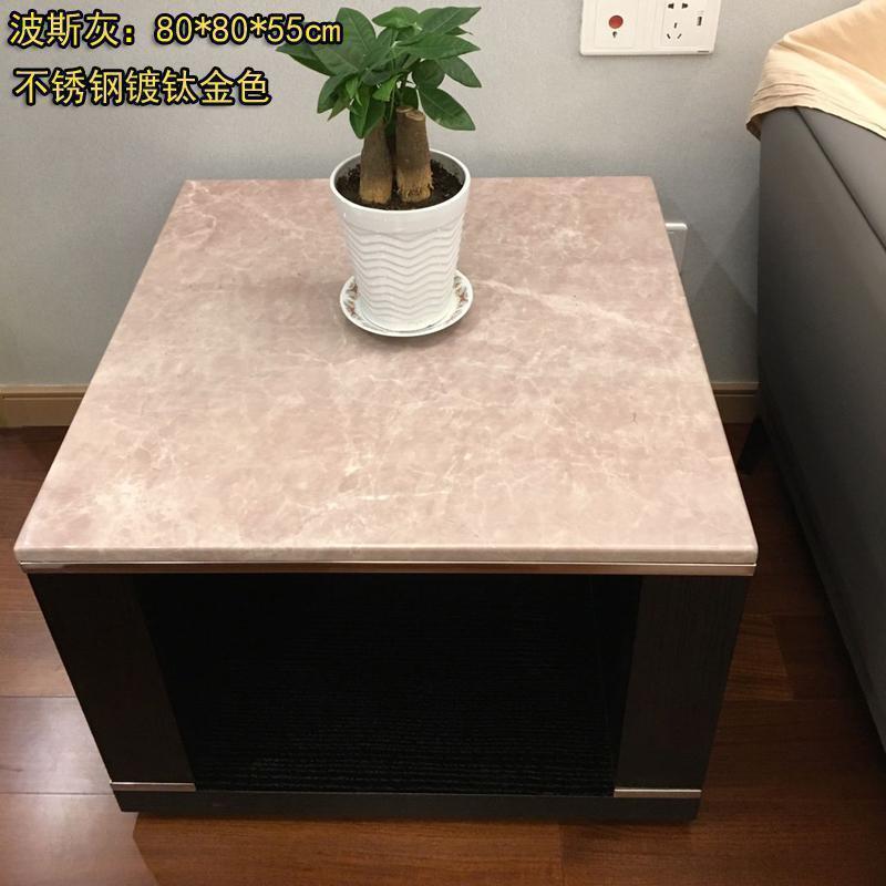 森美人轻奢木语大理石角几北欧钛金小茶几床头电话几沙发边柜边几 波斯灰：80*80*55cm